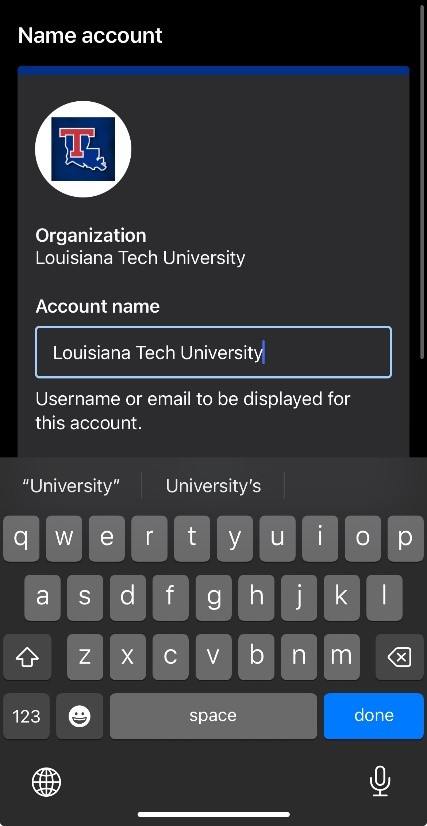 Enter Louisiana Tech University in Account name section